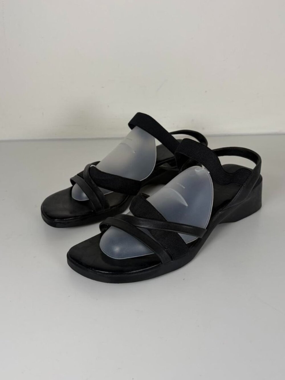 90s Black Strappy Wedge Heel Sandals